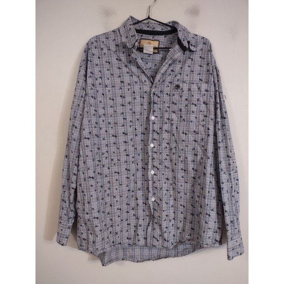 Vintage Wrangler rodeo Shirt Men Large Floral Blue Gray Casual Button Up western - Picture 1 of 6